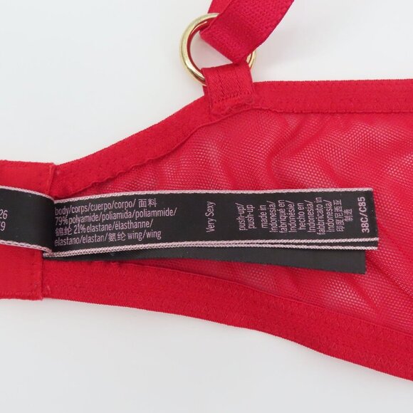 Victorias Secret 38C Very Sexy Push Up Bra Red Lace Gold Ring Underwire Padded - Picture 12 of 16